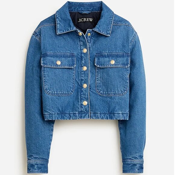 NWT J.Crew Cropped Denim Puffer Jacket Size XL - Picture 1 of 8